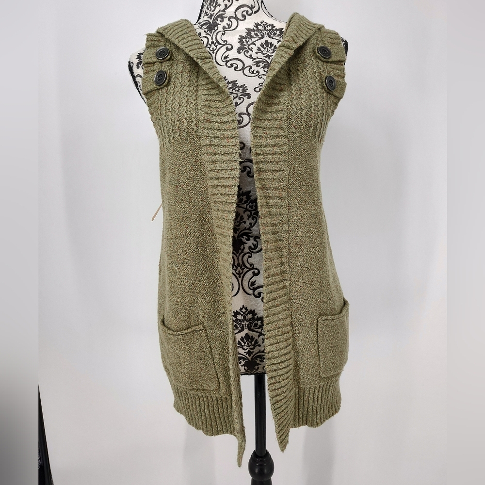 Maurices Olive Button Detail Hooded Knit Cardigan Vest Size Women's Medium